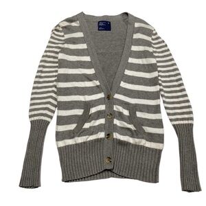 American Eagle Gray & White Striped Long Sleeve Cardigan Women’s Size M